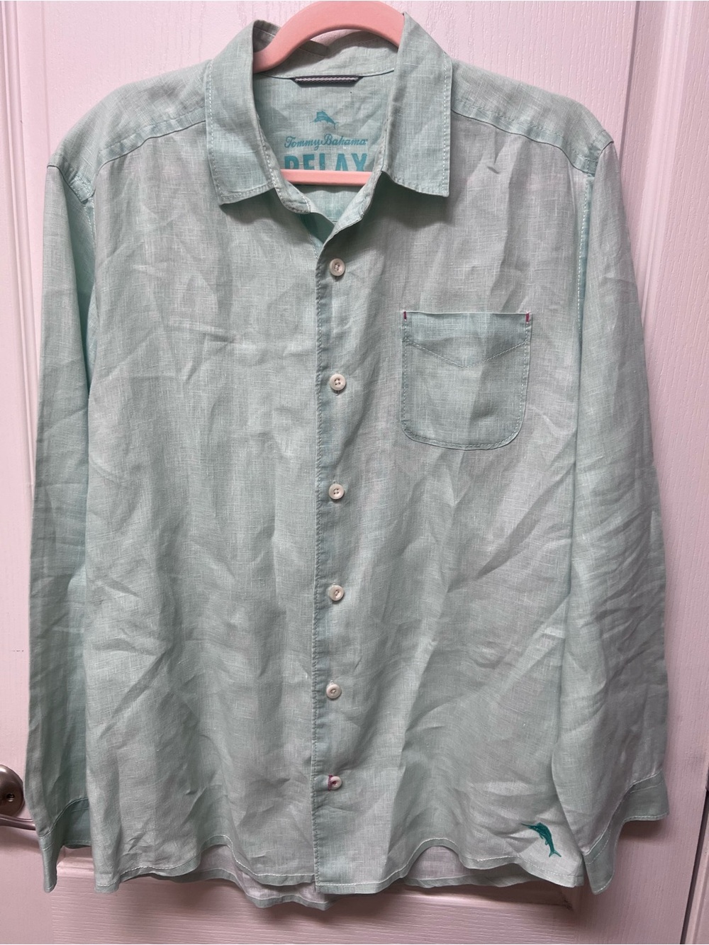 Tommy Bahama Mint Green Long-Sleeve Linen Button-Down Shirt